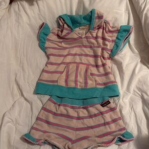 Matilda Jane Pink & Blue Stripe Party Terry Ruffle Hoodie shorts set coverup